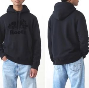Roots Canada sweater Hoodie  marled black with large ROOTS & Beaver Logo Size XS